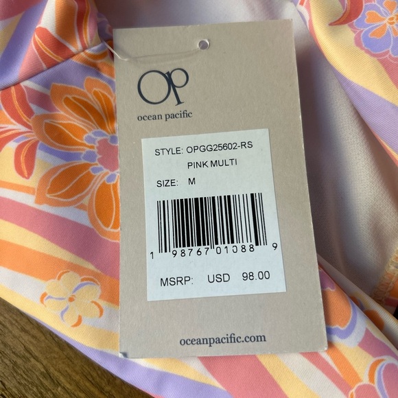 OP OCEAN PACIFIC Floral Retro Pattern Long Sleeve Swimsuit 70s Surfer - Picture 7 of 9